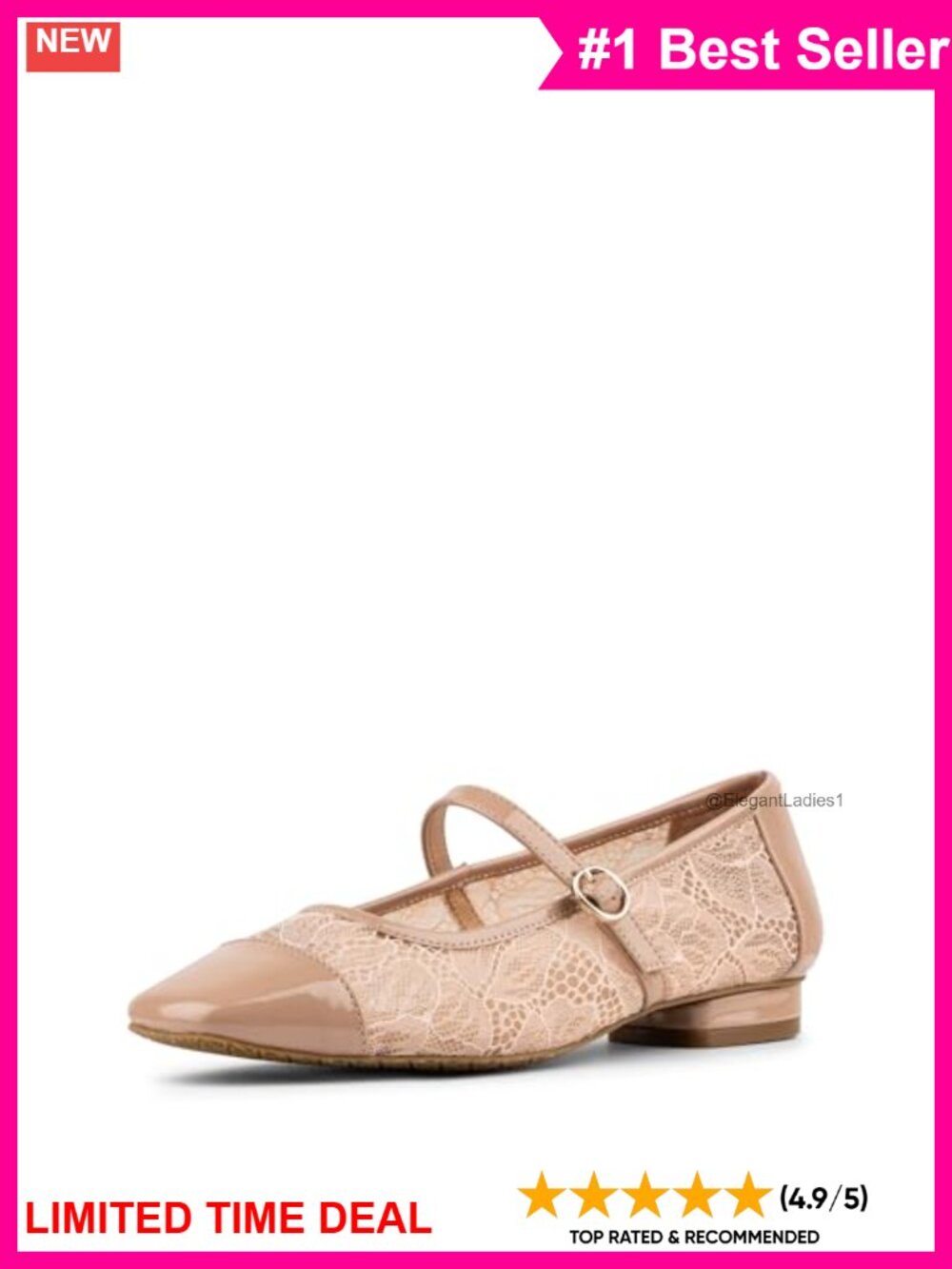 Mary Jane Flats with Memory Foam Insole and Adjustable Buckle